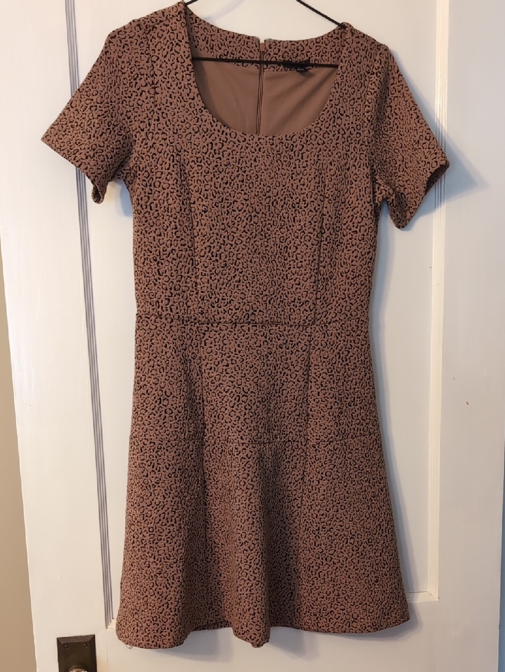 Scoop Neck Ann Taylor Mini Dress in Brown Leopard Print Size 2P
